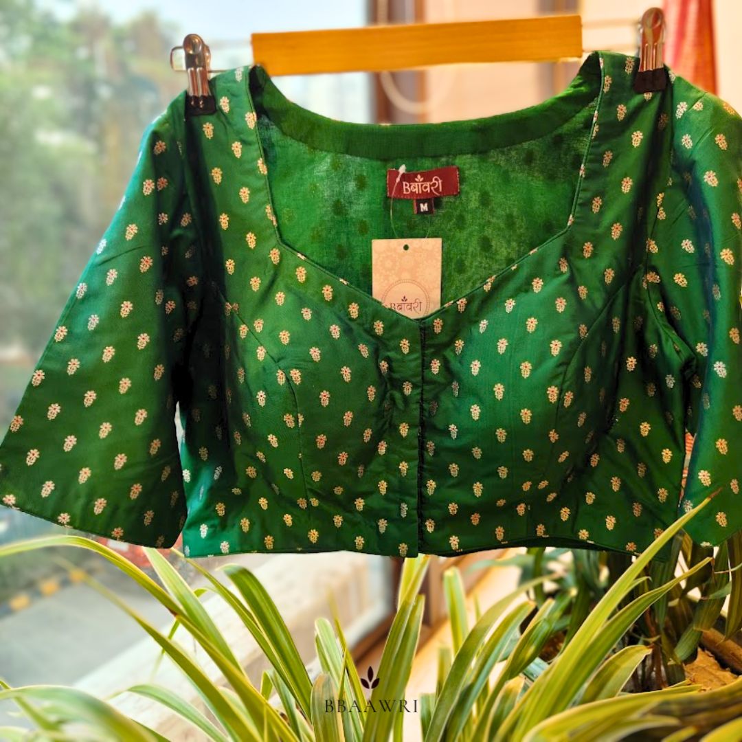 Bottle Green Pure Banarasi Silk Blouse