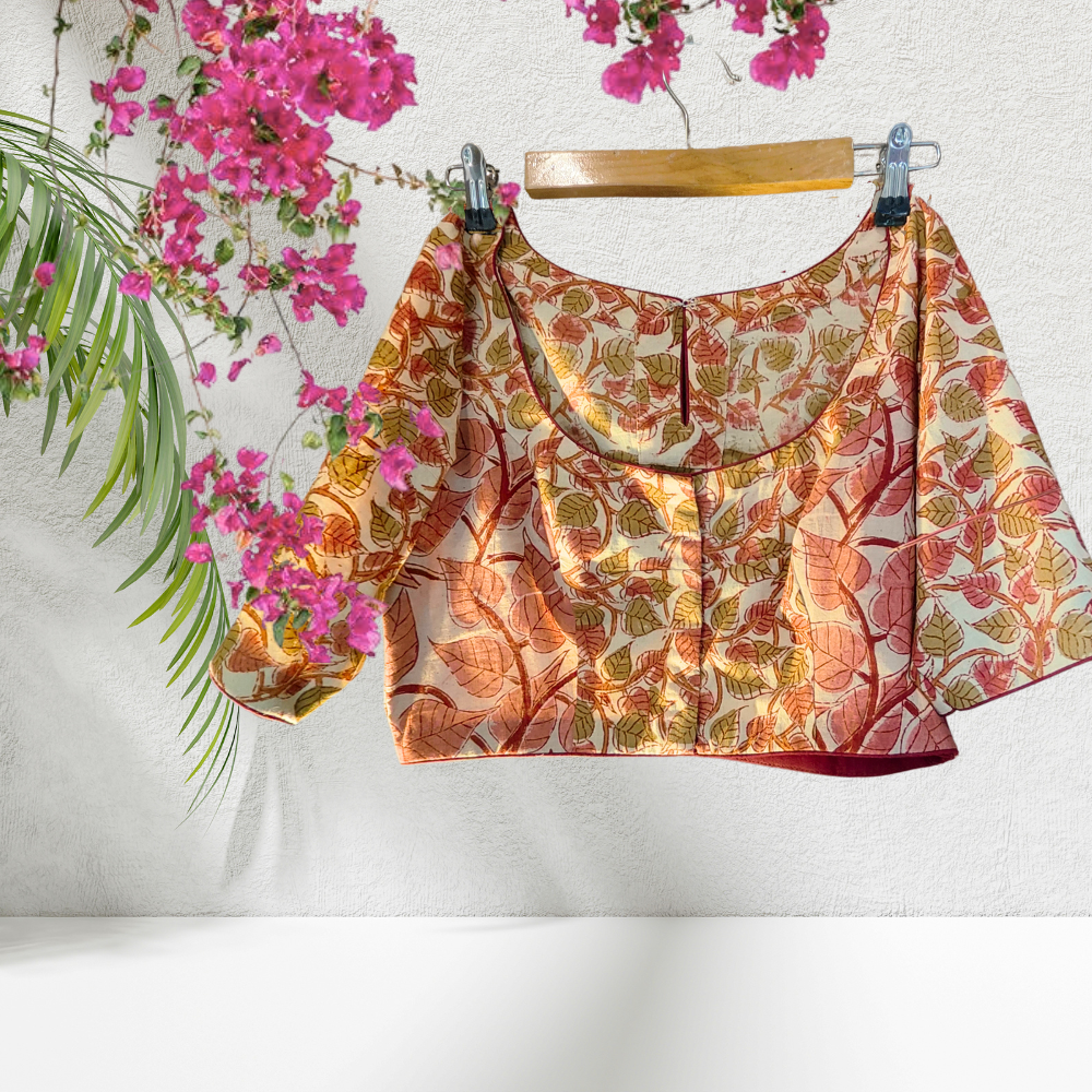 Cotton Printed Blouse in a  Leaf Pattern