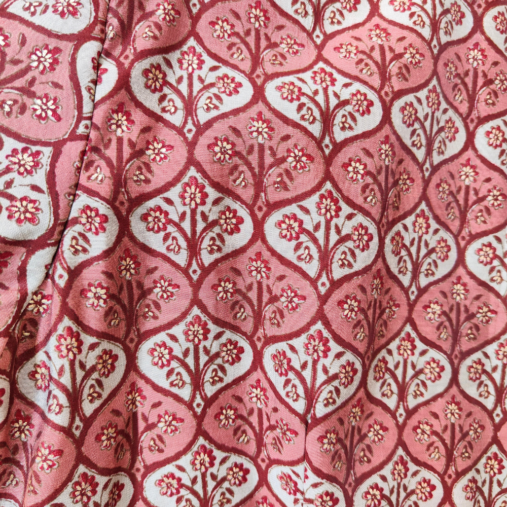 Printed Chanderi Red Silk Blouse