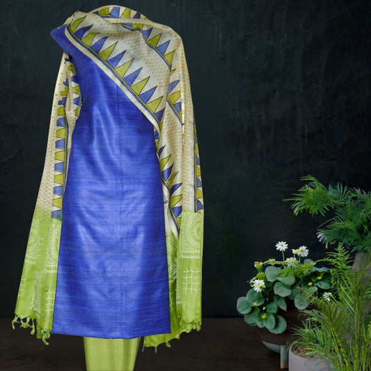 Triangle Pattern Tussar Silk Suit  Material