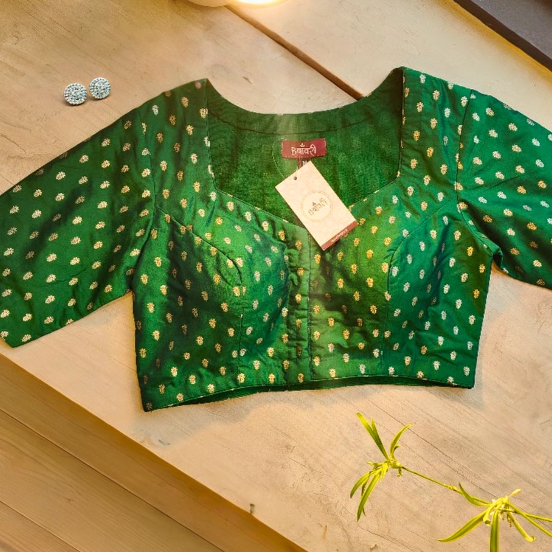 Bottle Green Pure Banarasi Silk Blouse