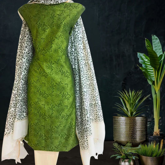 Block Printed Chanderi Silk Set_Green