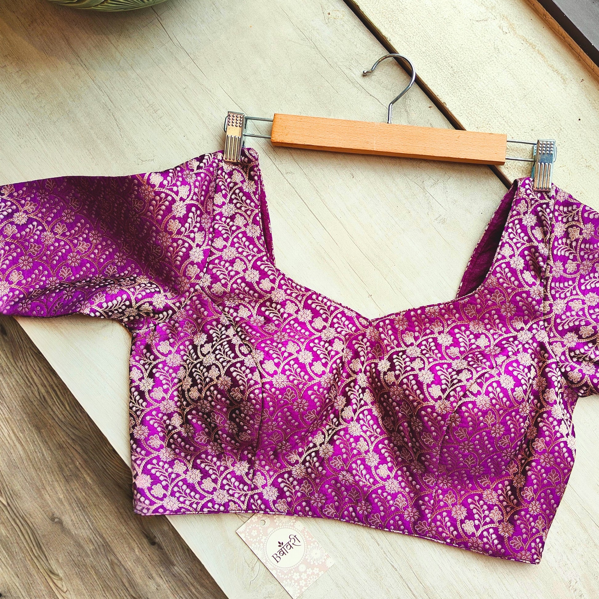 Readymade Purple Banarasi Silk Blouse Purple