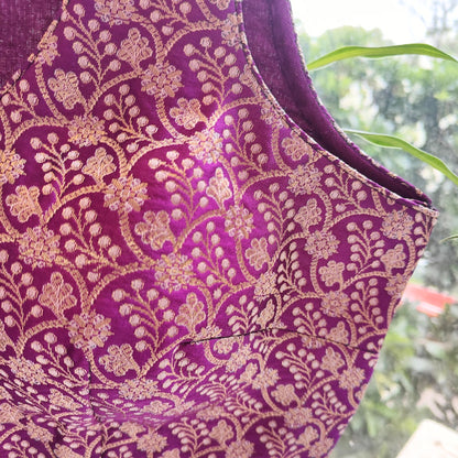 Readymade Purple Brocade Banarasi Silk Blouse