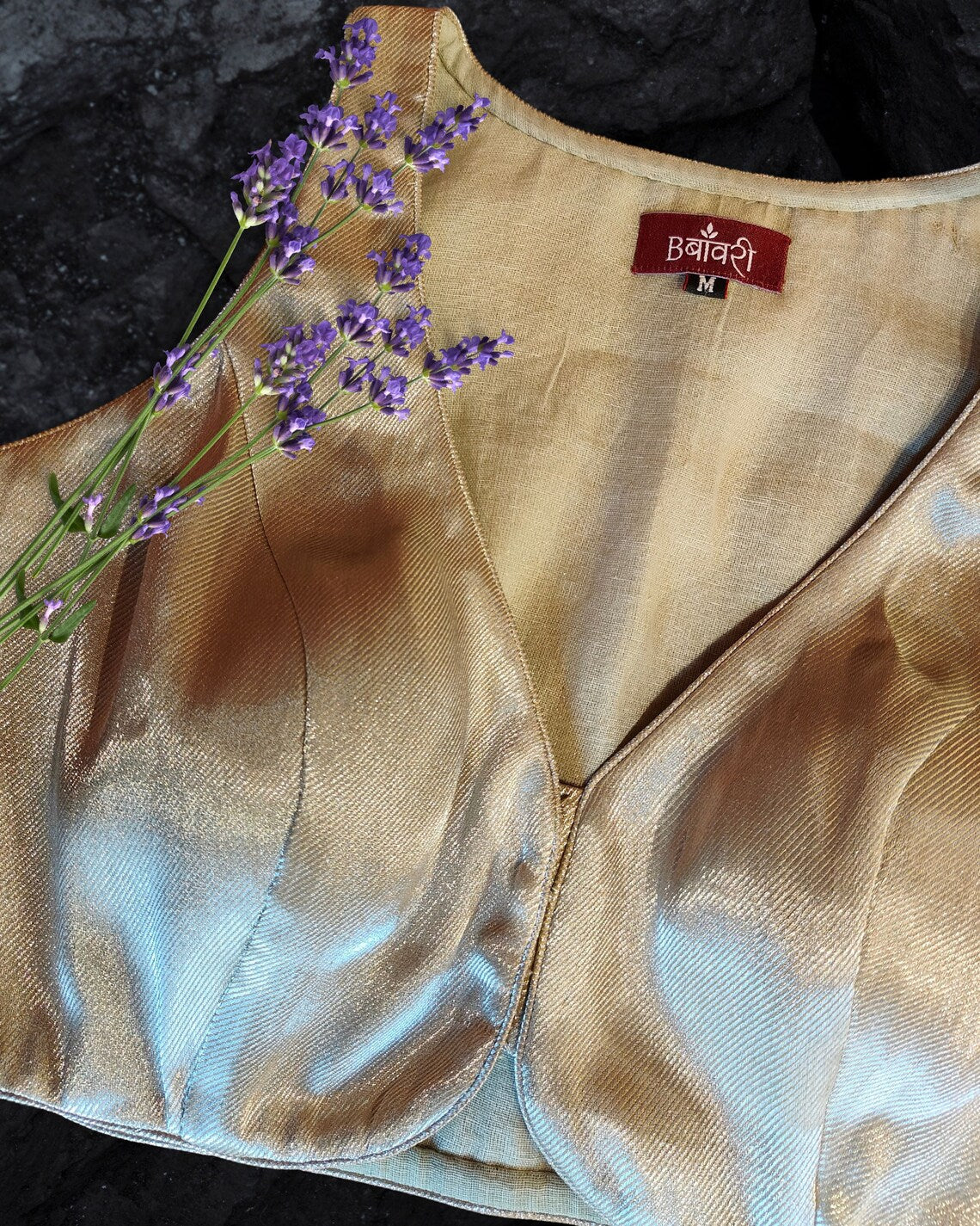 Designer Silk Brocade Saree Blouse (Water Gold Color)